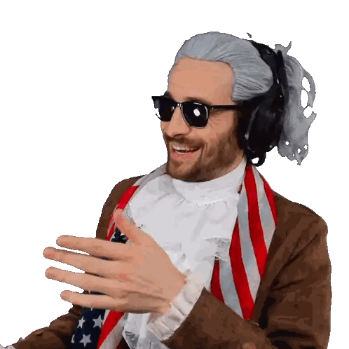 Man with Wig and Headphones Smiling