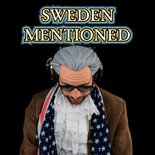 Man with Wig and Headphones Sweden Mentioned Sign