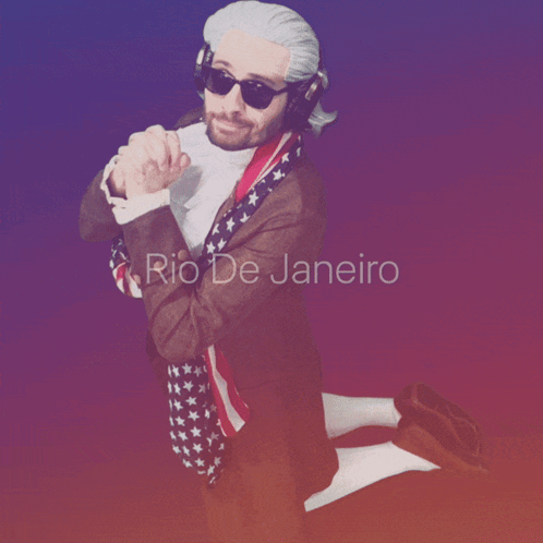 Man with Wig and Sunglasses Kneeling Rio de Janeiro