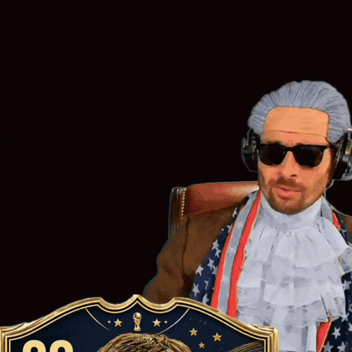 Man With Wig And Sunglasses Next To Soccer Card 99 GIF
