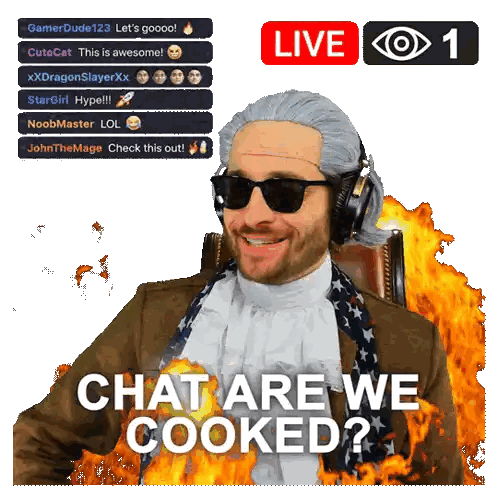 Man with Wig and Sunglasses Says Are We Cooked