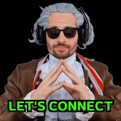 Man with Wig and Sunglasses Says Lets Connect