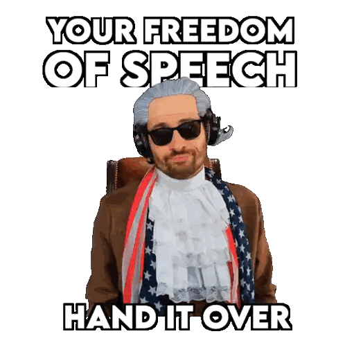 Man with Wig and Sunglasses Says Your Freedom of Speech