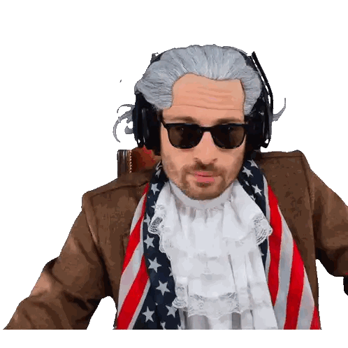 Man With Wig Sunglasses and American Flag Scarf