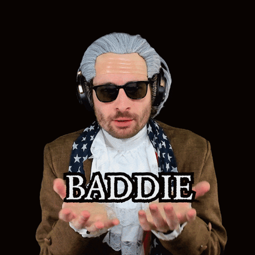 Man with Wig, Sunglasses, and Baddie Sticker