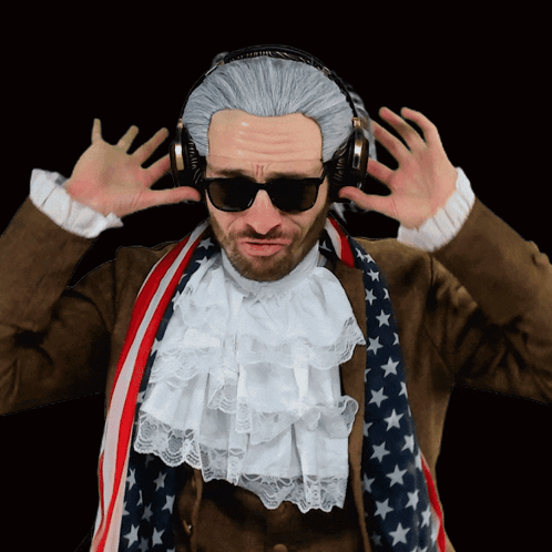 Man with Wig Sunglasses and Headphones