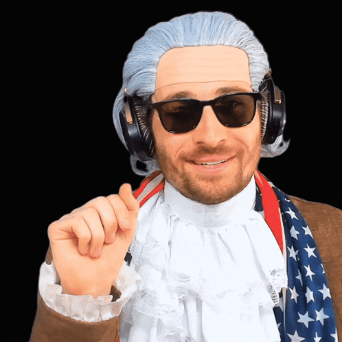 Man with Wig Sunglasses and Headphones