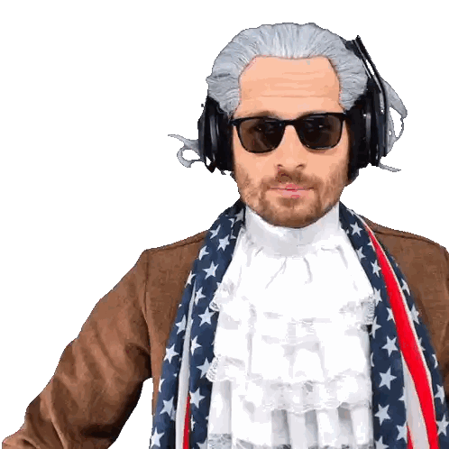 Man with Wig Sunglasses and Headphones