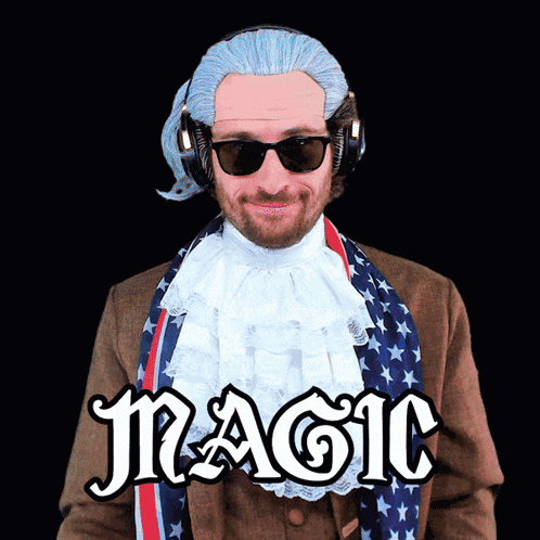 Man with Wig Sunglasses and Magic Shirt