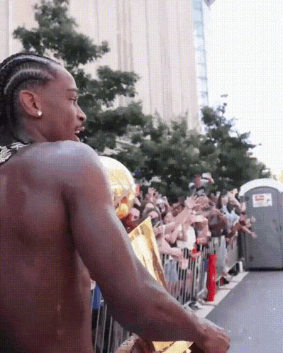 Man Without Shirt Holding Trophy GIF