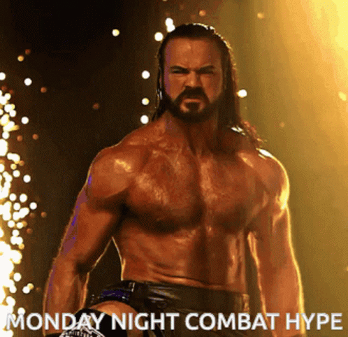 Man Without Shirt in Front of Monday Night Combat Hype Poster