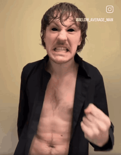 Man Without Shirt Making Funny Face