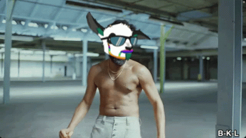 Man Without Shirt Wearing Sunglasses and Cat Mask