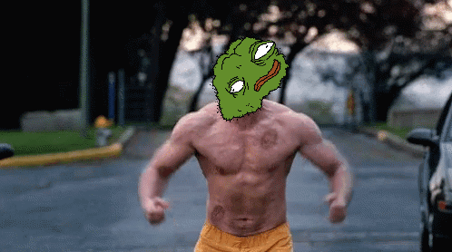 Man Without Shirt with Green Cartoon Face