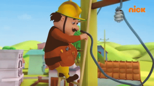Man Working on Telephone Pole With Nick Logo