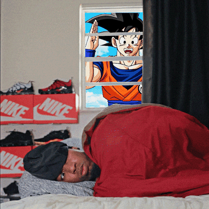 Man Working Out After Waking Up Outside Is Goku Meme GIF