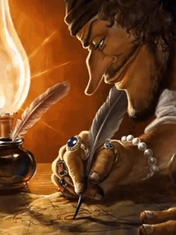 Man Writing with Quill Pen