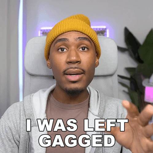 Man Yellow Beanie Gray Jacket Saying I Was Left Gagged GIF