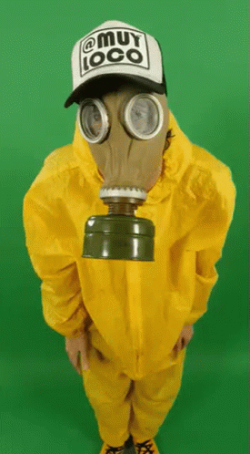 Man Yellow Full Suit Gas Mask GIF