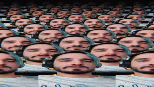 Many Faces Of A Man With A Beard Are Lined Up In Rows GIF