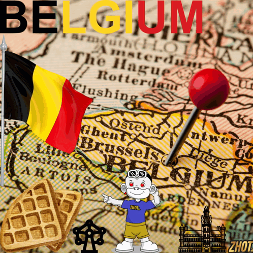 Map of Belgium With Flags and Pin