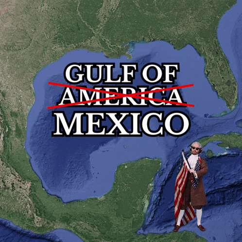 Map of Gulf of Mexico Man Holding American Flag