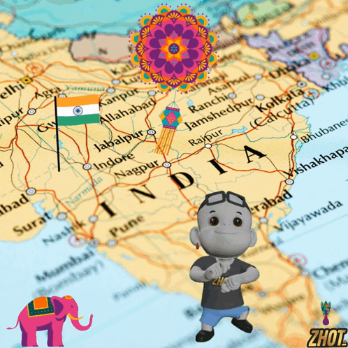 Map of India With Cartoon Character