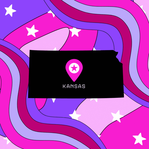 Map of Kansas With Pink Pin