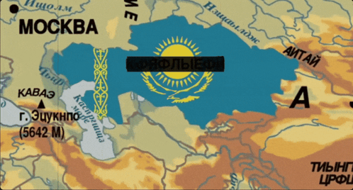Map of Kazakhstan Showing Mosca and Almaty