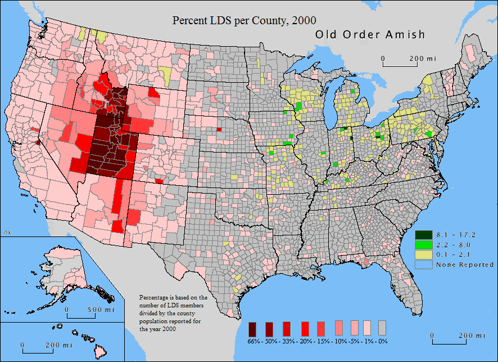 Map of LDS Percent by County 2080