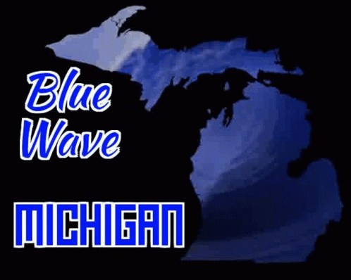 Map of Michigan With Blue Wave Michigan