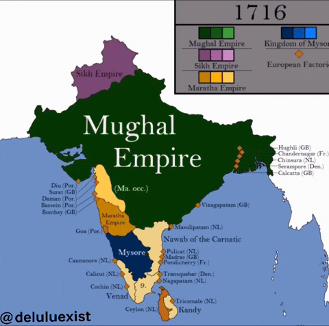 Map of Mughal Empire in 1716