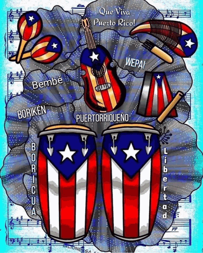 Map of Puerto Rico and Musical Instruments Poster