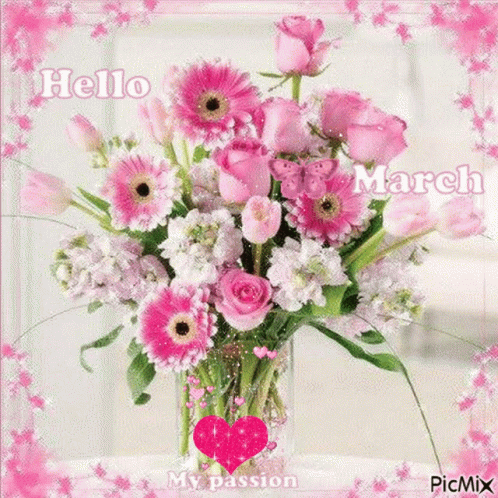 Pink Bouquet Hello March GIF