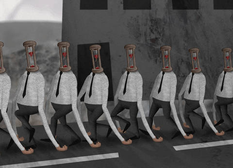 Marching Hourglass Heads GIF