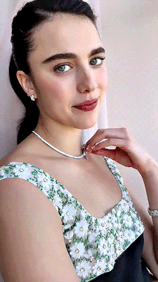 Margaret Qualley Touching Her Necklace GIF