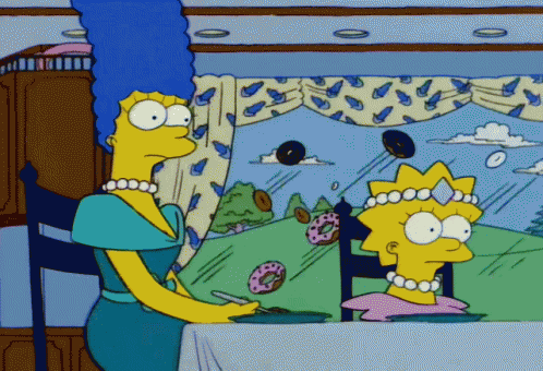 Marge and Lisa Simpson Eating Donuts