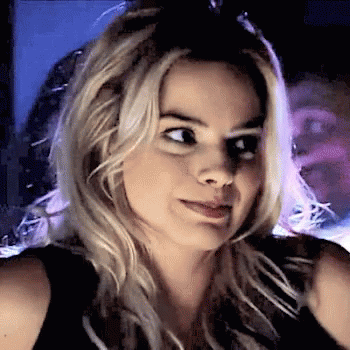 Margot Robbie Shy Stare Down GIF