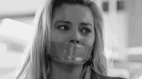 Nervous Margot Robbie Tape Gagged GIF