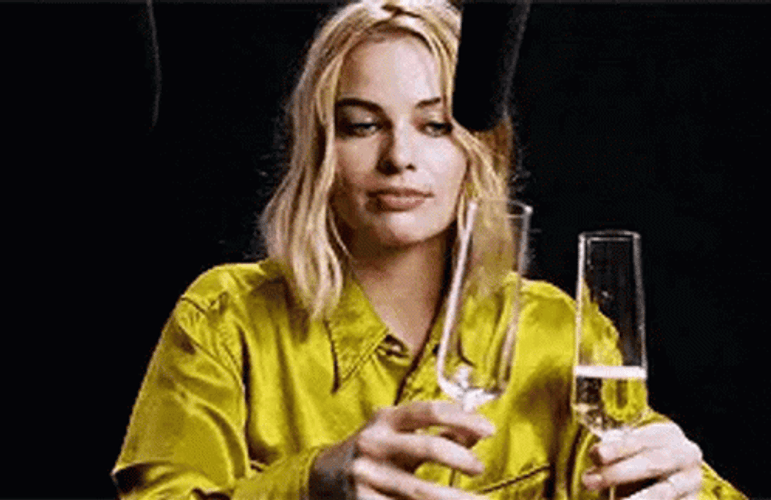 Margot Robbie Glass Toast Happy Birthday Drinks GIF