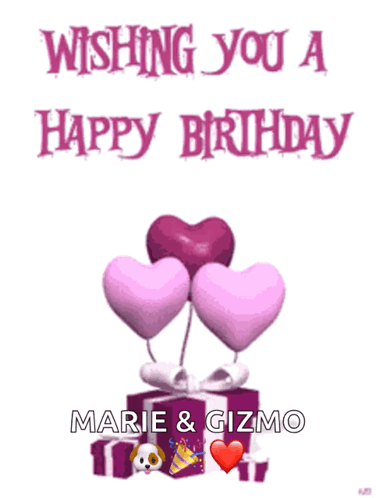 Marie and Gizmo Wishing Happy Birthday With Hearts and Presents