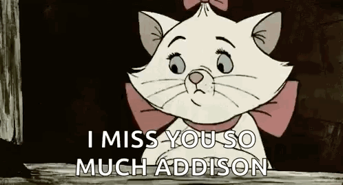 Marie From The Aristocats Is Sitting On A Wooden Bench And Says `` I Miss You So Much Addison '' . GIF
