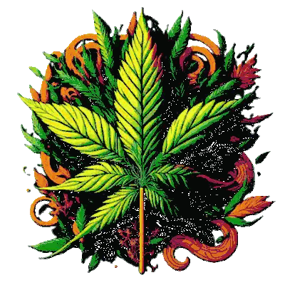 Marijuana Leaf Surrounded by Other Leaves and Flowers