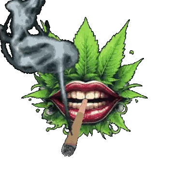Marijuana Leaf With Woman's Lips and Cigarette