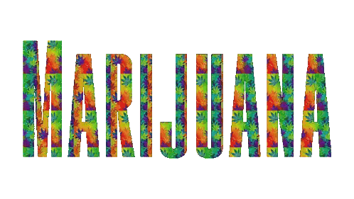 Marijuana Word in Green and Purple Leaves