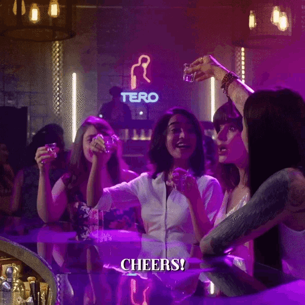 Marina Cheers With Her Friends GIF