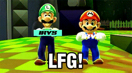 Mario And Luigi Are Standing Next To Each Other And The Words Lfg Are On The Bottom GIF
