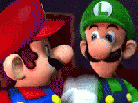 Mario And Luigi Are Standing Next To Each Other In A Room GIF