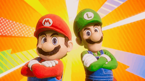 Mario And Luigi Are Standing Next To Each Other GIF
