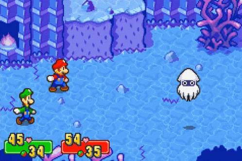 Mario and Luigi Fighting Squid
